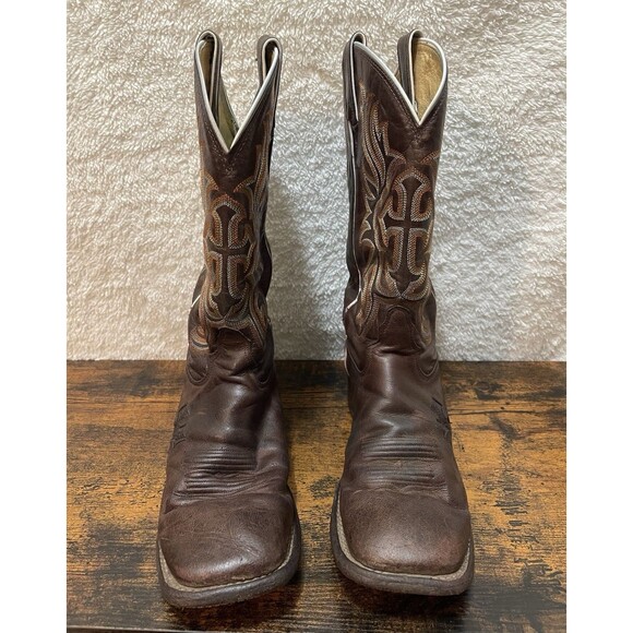 Tony Lama Western Mens Boots 7.5 B Embroidery Cross Inlay Leather Cowboy Rodeo - Picture 4 of 16